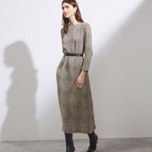 Raey Leopard Midi Dress 4 Tan Black Animal Print Jacquard Crepe Luxe Cocktail